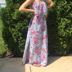 Vera Wang Long Maxi Sheer Chiffon Rose Dress SZ:M